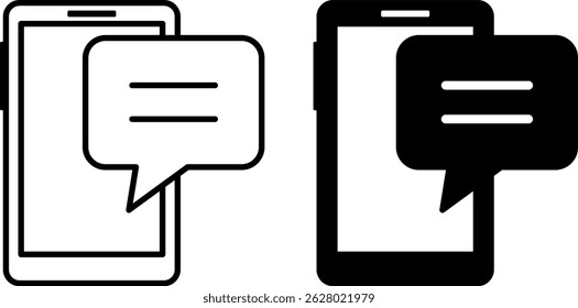 Iconos de chat. Ilustración vectorial en blanco y negro. Chat de teléfono móvil, intercambio de texto. Concepto de habla