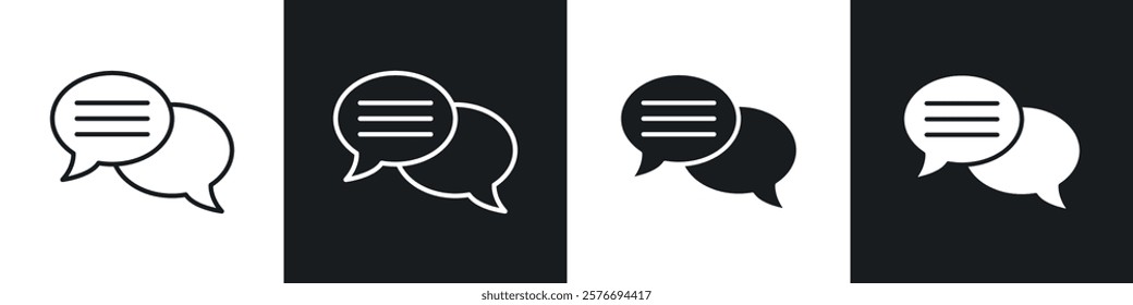 Chat icons collection in black and white solid and line style