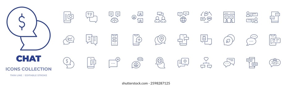 Chat icons collection. Thin Line icons, editable stroke. delete message, ideas, inner chat, chat, chat bubble, smartphone, message, question.
