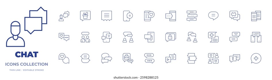 Chat icons collection. Thin Line icons, editable stroke. chatting, chat bubble, bubble chat, box, conversation, phone, talk, new.