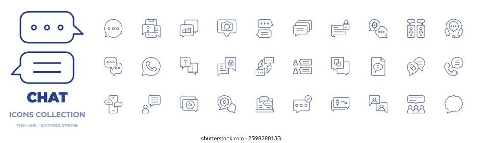Chat icons collection. Thin Line icons, editable stroke. private, chatting, chat bubble, box, support, message, calling, user.