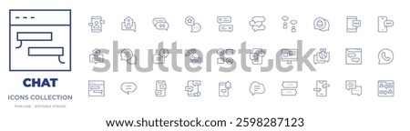 Chat icons collection. Thin Line icons, editable stroke. group chat, smartphone, notification, website, message, messages, chat, speech bubble.