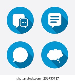 Chat Icons. Comic Speech Bubble Signs. Communication Think Symbol. Circle Concept Web Buttons. Vector