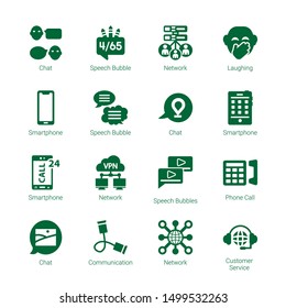 chat icons. Editable 16 chat icons. Included icons such as Chat, Speech bubble, Network, Laughing, Smartphone, Speech bubbles, Phone call, Communication. trendy icons for web.