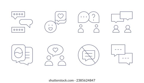 Iconos de conversación. Trazo editable. Conteniendo chats, sin chat, discutiendo, charlando.