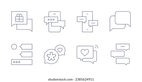 Chat-Symbole. Bearbeitbarer Strich. Mit Chat, Chat, Chat-Blase, Sprachblase.