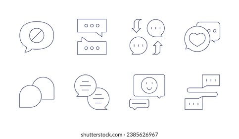 Iconos de conversación. Trazo editable. Conteniendo chat en bloque, burbuja de voz, chat.