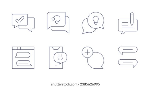 Chat-Symbole. Bearbeitbarer Strich. Mit Chat, Chat-Blase, Checkmark.