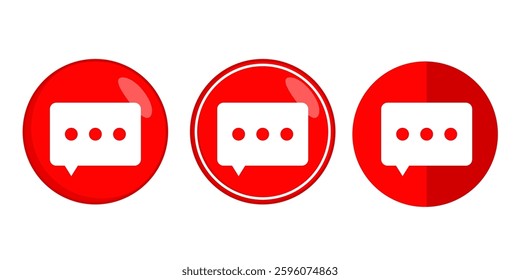 Chat icons, red, white speech bubble, message. Circular design, simple, shadow variations. Ideal for messaging, communication, websites, apps, and communication platforms