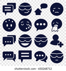 Chat icons set. set of 16 chat filled icons such as emot in sun glasses, crying emot, chat, add friend, home message