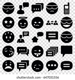 Chat icons set. set of 25 chat filled icons such as phone, chatting man, emot in sun glasses, crying emot, emoji showing tongue, emoji angel, happe emoji with star eyes