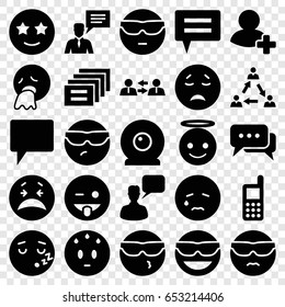 Chat icons set. set of 25 chat filled icons such as phone, chatting man, emot in sun glasses, crying emot, emoji showing tongue, emoji angel, happe emoji with star eyes
