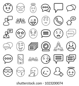Chat icons. set of 36 editable outline chat icons such as chat, crying emot, cool emot in sunglasses, emoji showing tongue, emoji angel, happe emoji with star eyes