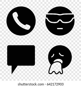 Chat icons set. set of 4 chat filled icons such as cool emot in sunglasses, vomiting emot, chat