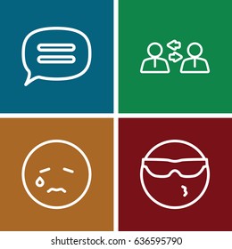 Chat icons set. set of 4 chat outline icons such as chat, crying emot, cool emot in sunglasses