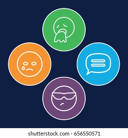 Chat icons set. set of 4 chat outline icons such as chat, crying emot, cool emot in sunglasses