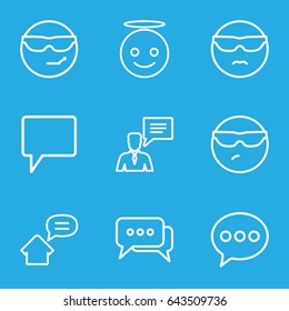 Chat icons set. set of 9 chat outline icons such as home message, cool emot in sunglasses