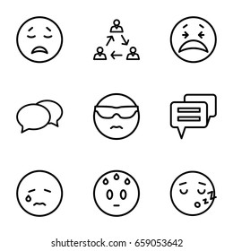 Chat icons set. set of 9 chat outline icons such as chat, crying emot, cool emot in sunglasses