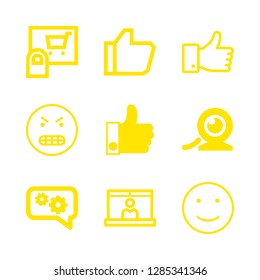 chat icons set with circular webcam, angry emoticon and thoughts of gears in speech bubble vector set