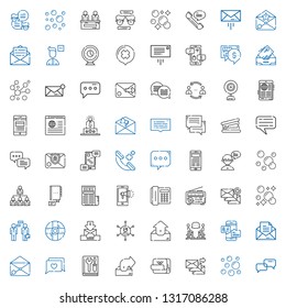 chat icons set. Collection of chat with conversation, bubbles, email, post it, outbox, manual, message, discussion, networking, help, news, telephone. Editable and scalable chat icons.