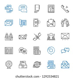 chat icons set. Collection of chat with message, news, network, inbox, webcam, conversation, email, discussion, phone, notification, telephone. Editable and scalable chat icons.