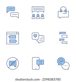 Chat icons set. Line Duotone style, editable stroke. chat, no chatting, sms.