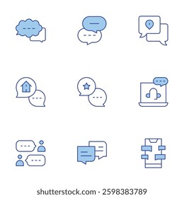 Chat icons set. Line Duotone style, editable stroke. chat, negotiation, speech bubble, question.