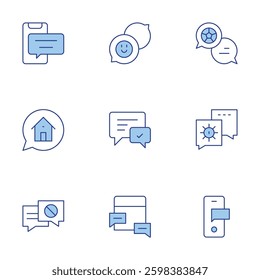 Chat icons set. Line Duotone style, editable stroke. chat, message, house, friendly, live chat.