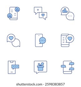 Chat icons set. Line Duotone style, editable stroke. chat, viral, analytics.
