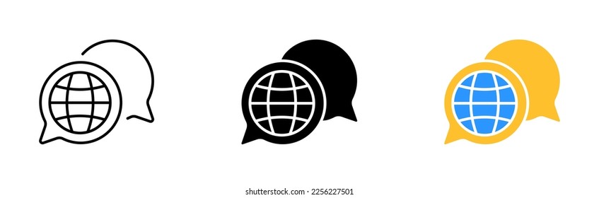 Chat icons set. Speechbubble, Text, Email, Globe, World, Envelope, Alert, Attachment, List, Internet, Correspondence, Information. communication concept. vector line icon in different styles