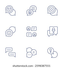 Chat icons set. Thin Line style, editable stroke. chat bubble, chat, friendly, speech bubble.