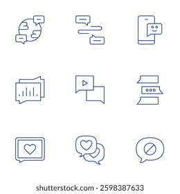 Chat icons set. Thin Line style, editable stroke. video chat, message, chat box, block chat.