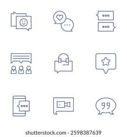 Chat icons set. Thin Line style, editable stroke. video chat, chat, review, comments.
