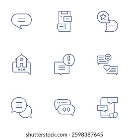 Chat icons set. Thin Line style, editable stroke. speech bubble, home, conversation.