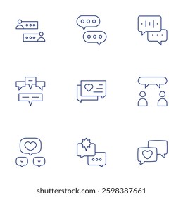 Chat icons set. Thin Line style, editable stroke. message, contacts, speech bubble, like.