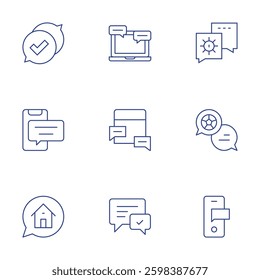Chat icons set. Thin Line style, editable stroke. feedback, message, house.