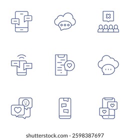 Chat icons set. Thin Line style, editable stroke. chatting, chat, group, smartphone.