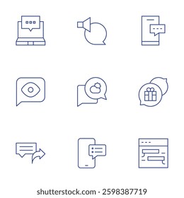 Chat icons set. Thin Line style, editable stroke. chat, share, speech bubble, sms, weather.