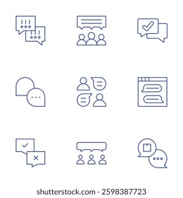 Chat icons set. Thin Line style, editable stroke. chat, group chat, checkmark.