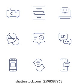 Chat icons set. Thin Line style, editable stroke. phone chat, speech bubble, time, box, online, live.