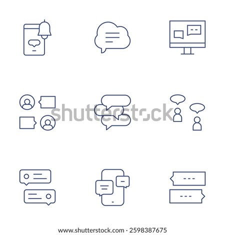Chat icons set. Thin Line style, editable stroke. group chat, notification, messages, chat, chatting, phone chat.