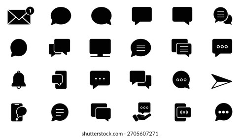 Chat icons showing message bubbles, inbox mail, alerts, and communication symbols for apps, notifications, and interface use. No generic elements.