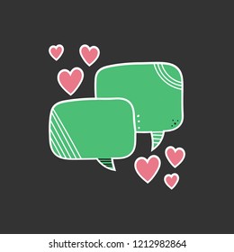 Chat illustration with text. Hand drawn vector on black backdrop
