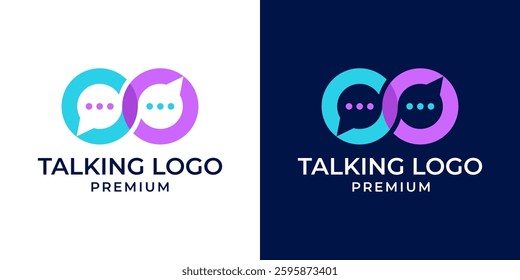 Chat infinity logo design vector illustration template. Chat, conversation, talk logo design. Vector logo design of speech bubble, chat, talk, business, discussion, infinity, connection, modern.