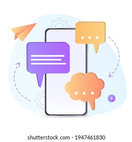 Chat interface application with dialogue. SMS Messenger. Flat web icons. Chat bubble. Modern vector illustration. Dialogue balloon sticker silhouette.