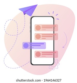 Chat interface application with dialogue. SMS Messenger. Flat web icons. Chat bubble. Modern vector illustration. Dialogue balloon sticker silhouette. Web