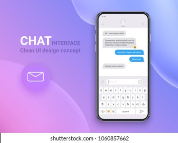 Chat Interface Application with Dialogue window. Clean Mobile UI Design Concept. Sms Messenger. Flat Web Icons. Vector EPS 10