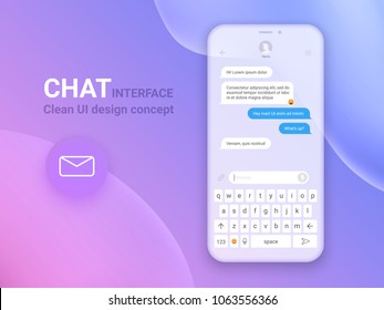 Chat Interface Application With Dialogue Window. Clean Mobile UI Design Concept. Sms Messenger. Flat Web Icons. Vector EPS 10