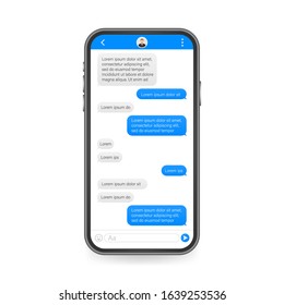 Chat Interface Application with Dialogue window. Clean Mobile UI Design Concept. Sms Messenger. Vector stock illustration.