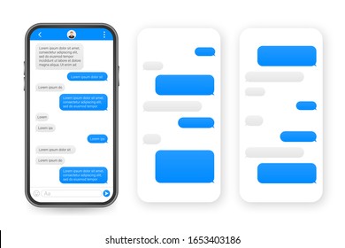 Chat Interface Application with Dialogue window. Clean Mobile UI Design Concept. Sms Messenger. Vector stock illustration.